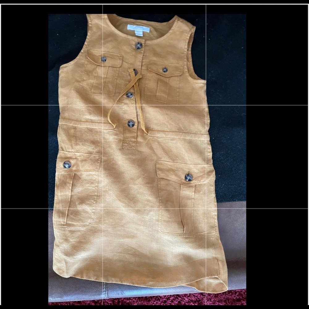 Burberry gold drawstring linen dress for girl 6yr.